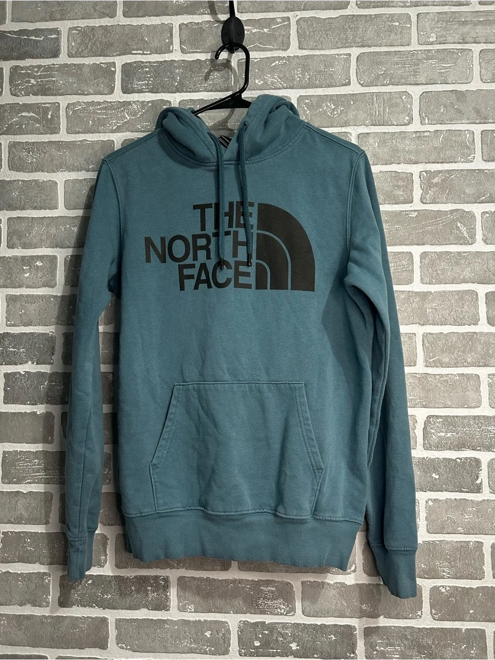 The North Face Hoodie Mens S Blue Teal Big Logo‎ Pullover Sweatshirt Streetwear